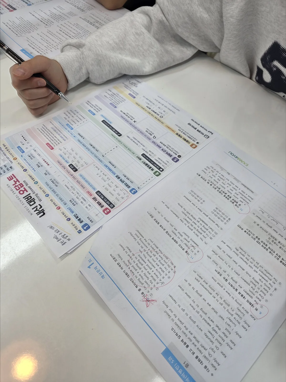 학교 시험 대비 자료를 푸는 모습